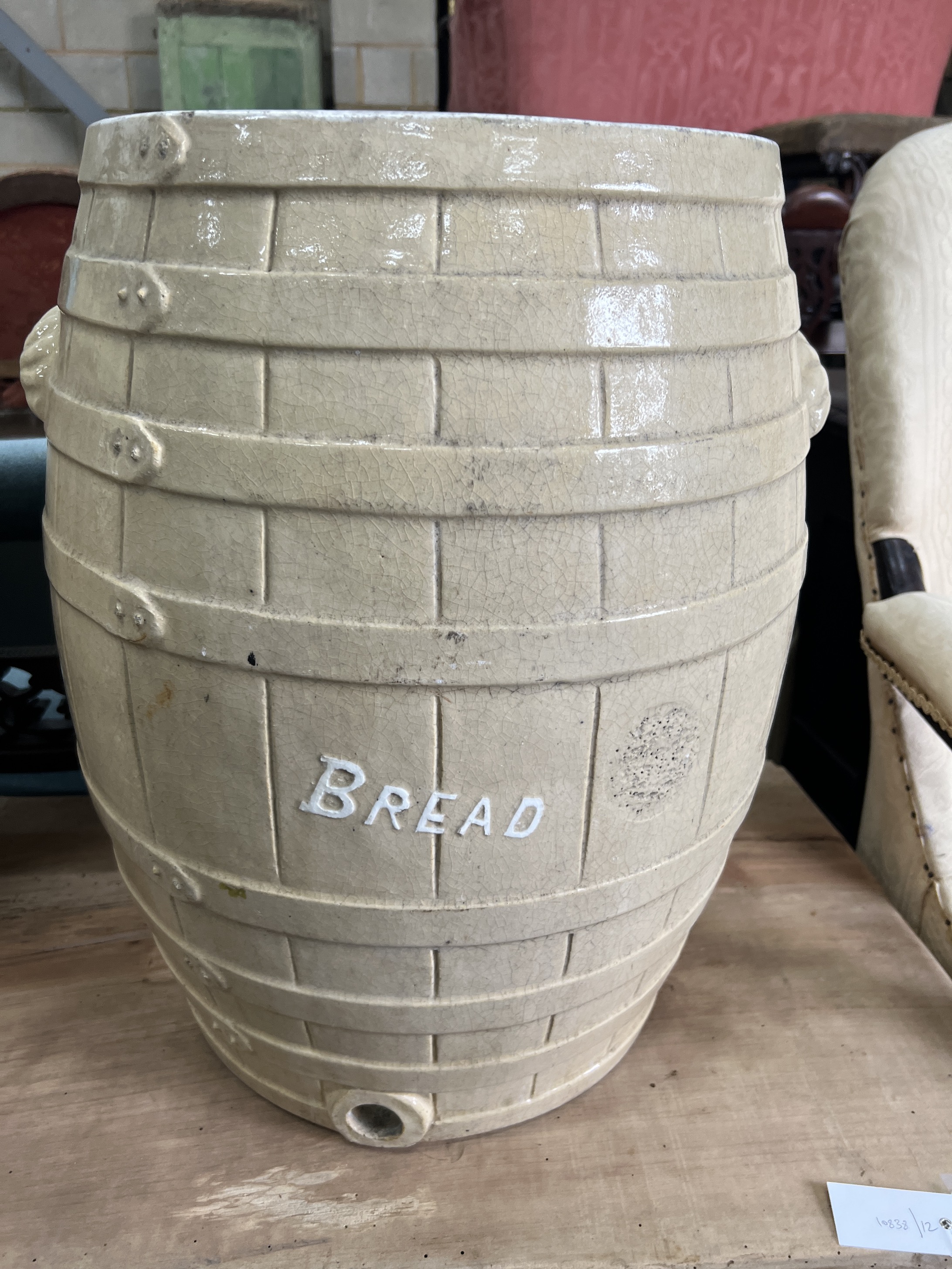 Two Victorian glazed earthenware bread barrels, diameter 42cm, height 53cm